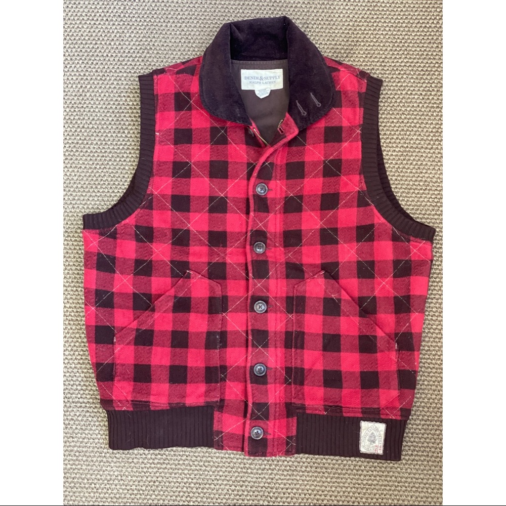 Ralph Lauren Denim & Supply red plaid wool vest L